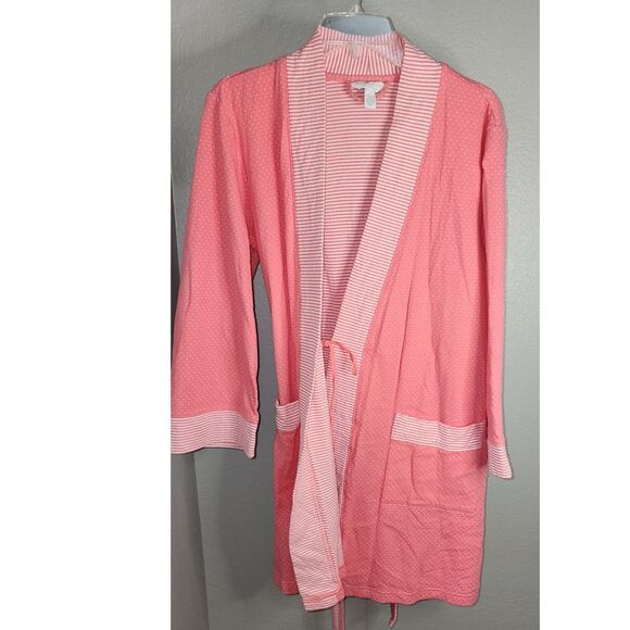 Charter Club Pink & White Polka Dot & Striped Bathrobe Size L - Picture 5 of 5